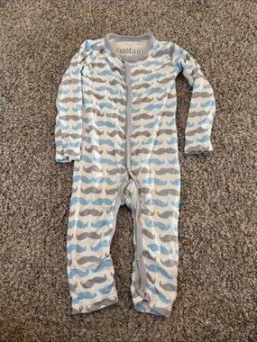 Bestaroo Baby Mustache One-Piece Blue & Gray Romper 3-6 months